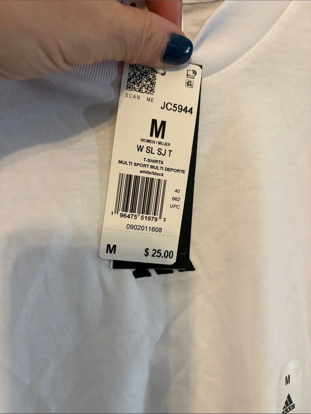 adidas White Short Sleeve Tee with Small Black Logo Stack